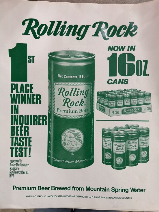 Other - VTG 1977 Rolling Rock Beer Poster Advertising Promo Latrobe Brewing Barware